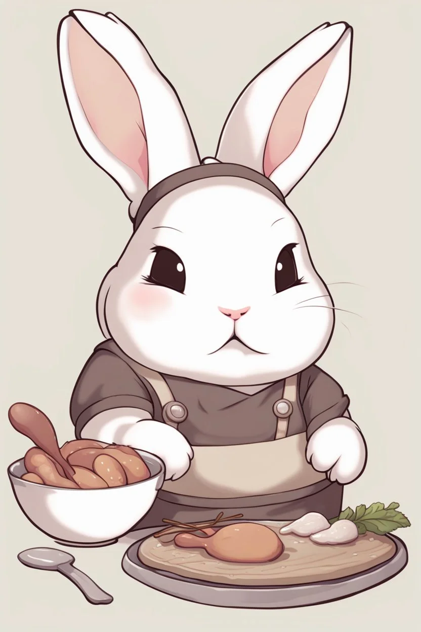 Cute chubby bunny floppy ears adventurer dnd cooking art realism