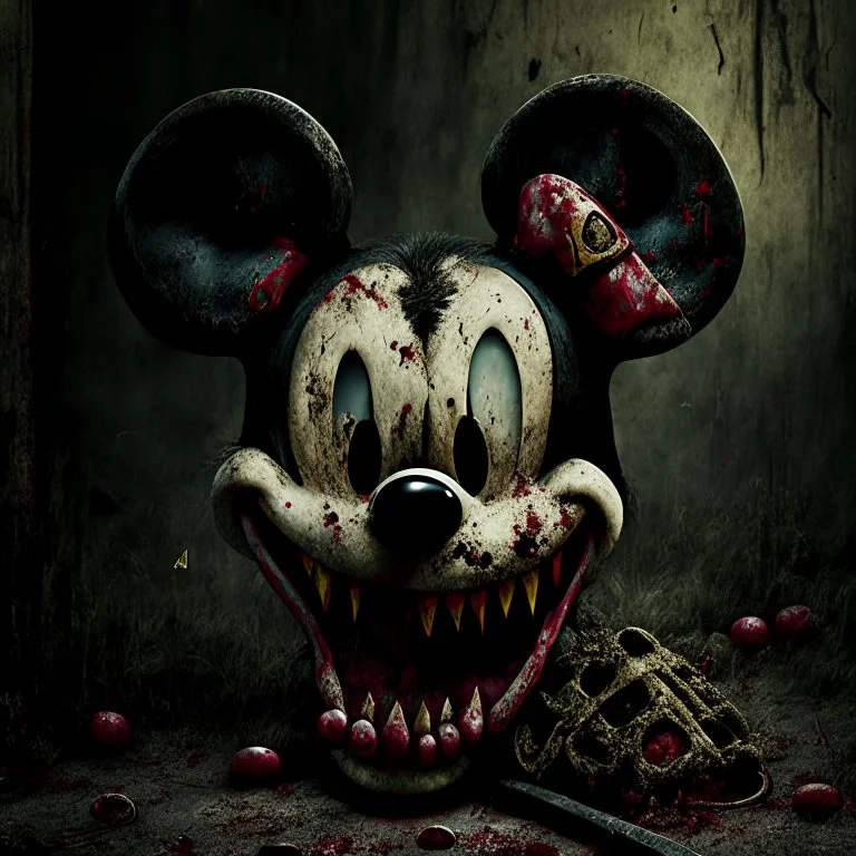 zombie mickey mouse, photorealism, horror, evil, hungry, rotted, high resolution