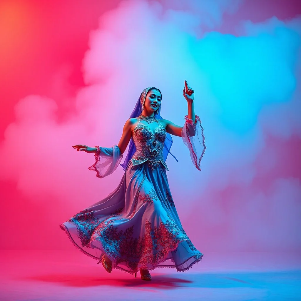 lady in azeri dance custum change clothing color to cyan and red