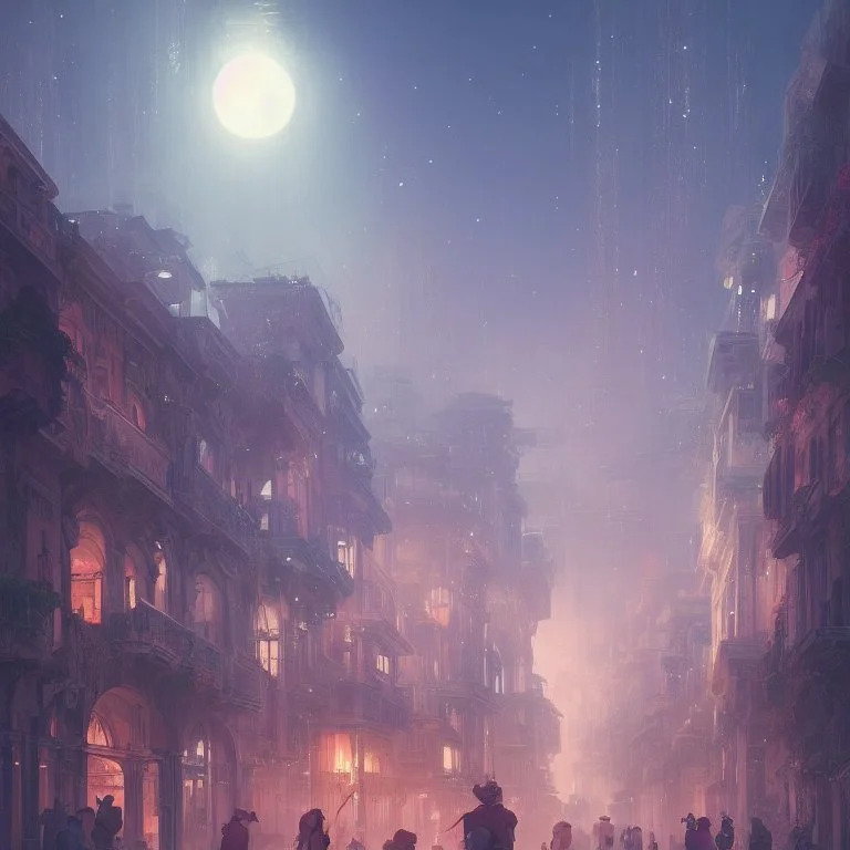 amazing euphoric futuristic Venetian Carnival sci-fi fantasy utopian paradise, Photorealistic beautiful, epic composition, night, dramatic, lights, dark, colourful, cute, Chiaroscuro, magical, caustics, studio ghibli, beautiful lighting, intricate detail, lively, Jordan Grimmer, Atey Ghailan