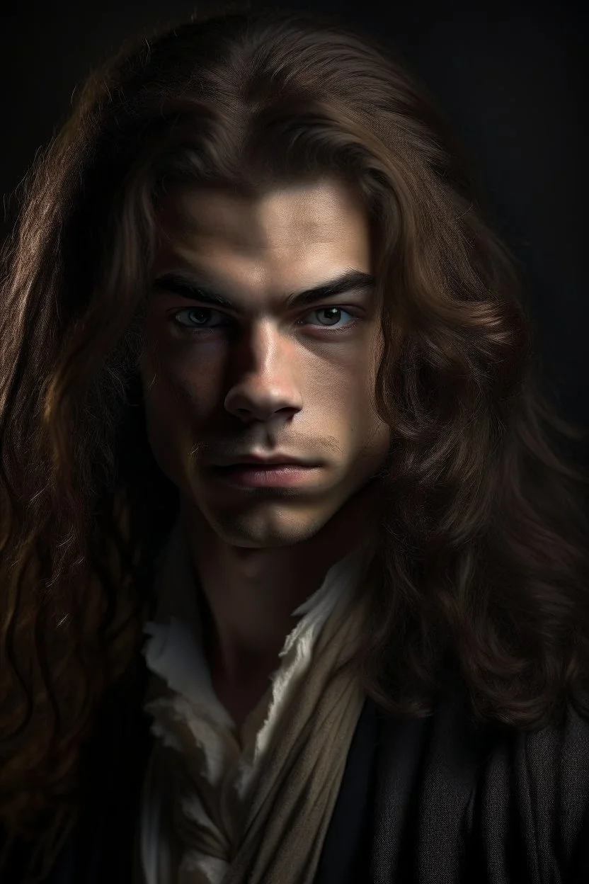 18 centurie Portrait of a rich young man with multiple battle scares andlong hair