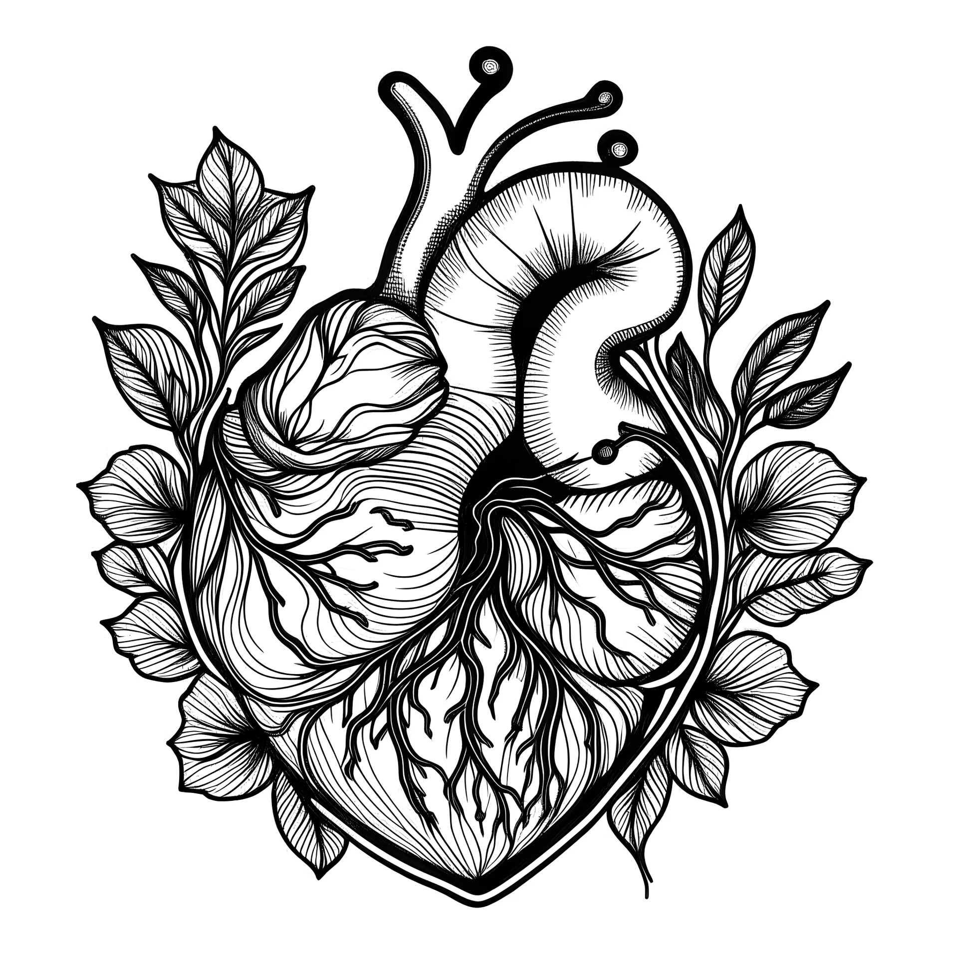 coloring pages for kids, Blooming anatomical heart, fantasy art , cartoon style, thick lines, low detail, black and white, no shading, --ar 85:110