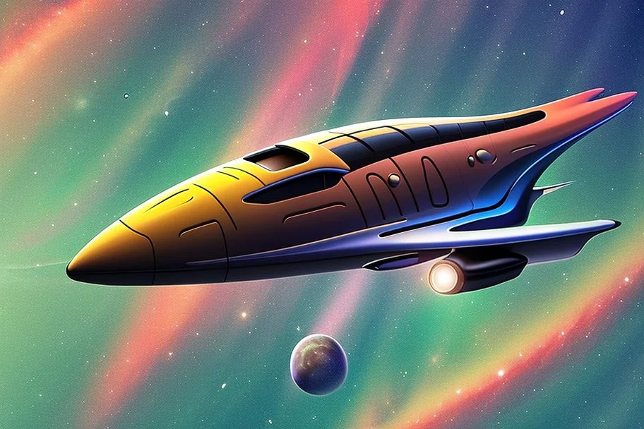 cool design of a small spaceship cruising through the gAlaxy