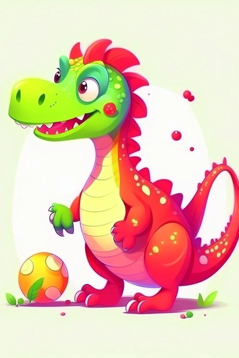 Acrtoon 2d art illustration . Cute.funny female Colorful dinosaur.her mouse is red