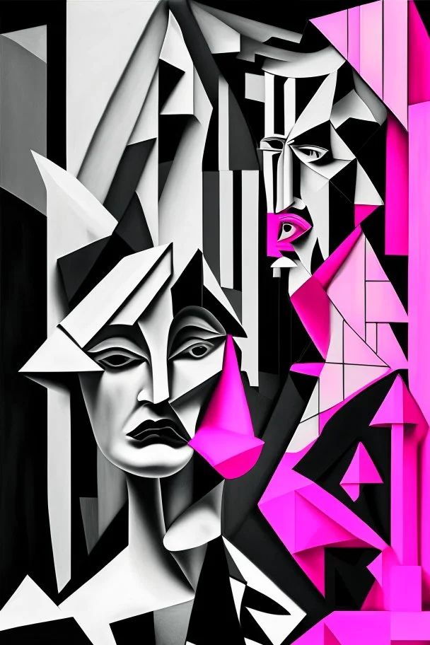 The surreal Moral outrage; Cubism; black and pink and white