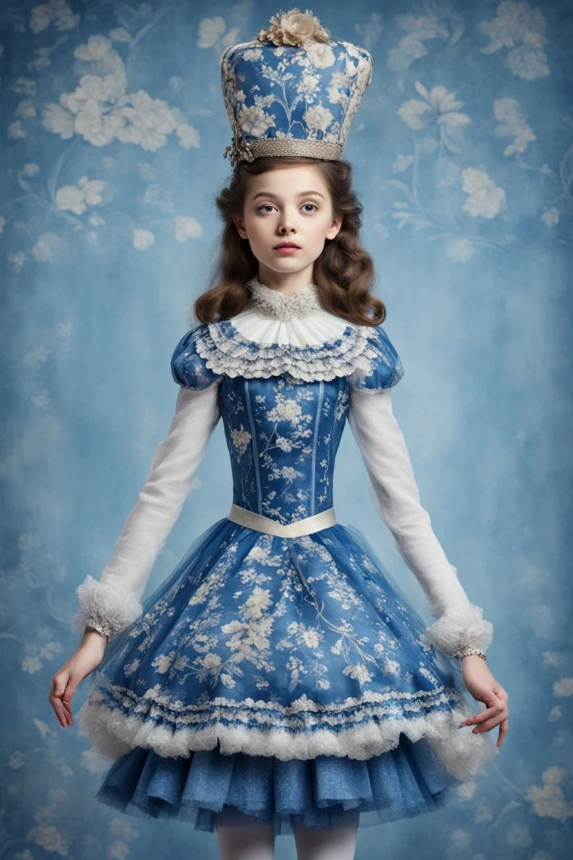 The nutcracker, a kind of girl with blue tones and patterns,