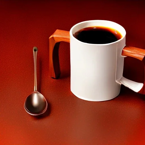 coffee mug with coffee in it, red, wood, blurry background, detailed, 8k resolution, relaxing, beautiful