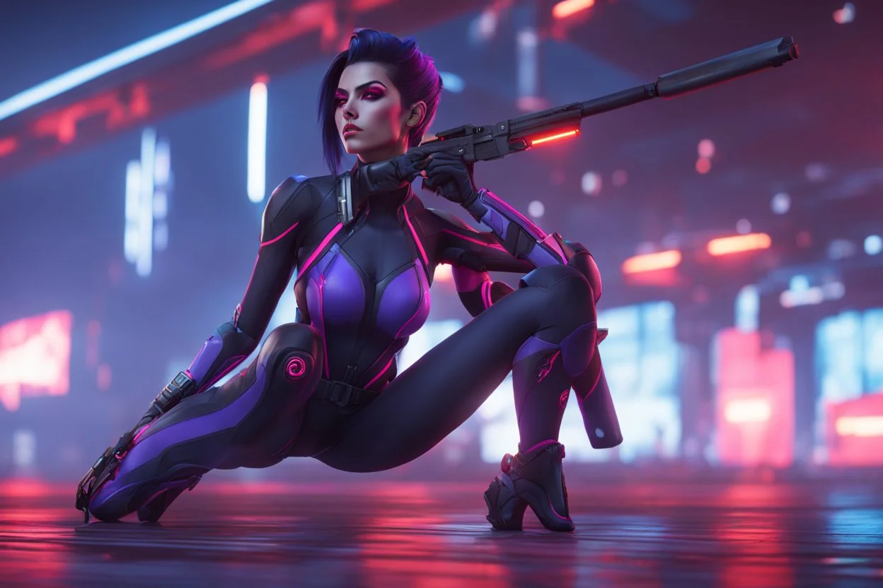 Widowmaker in 8k overwatch cgi artstyle, spider them, neon effect, close picture, full body, apocalypse, intricate details, highly detailed, high details, detailed portrait, masterpiece,ultra detailed, ultra quality