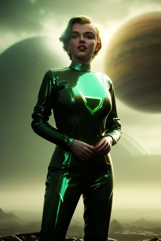 Ultra Realistic retro sci-fi scene, portrait, blonde woman, sweet young Marilyn Monroe face, perfect iris, tight latex coat, Strange planet background, Retro sci-fi style helmet. fog, rain, soft color, highly detailed, unreal engine 5, ray tracing, RTX, lumen lighting, ultra detail, volumetric lighting, 3d, finely drawn, high definition, high resolution.