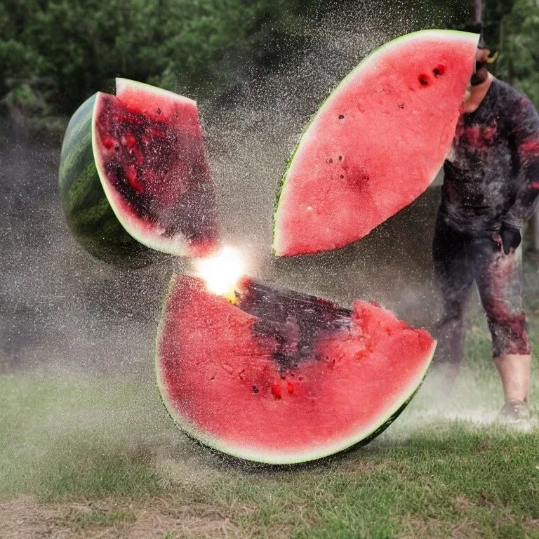 anvil smashing a watermelon with human blood spraying and gushing out