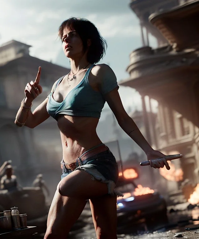 Ultra Realistic image, medium shot view, woman making the fuck off gesture, highly detailed, unreal engine 5, RTX, ultra detail, volumetric lighting, finely drawn, high definition, high resolution.