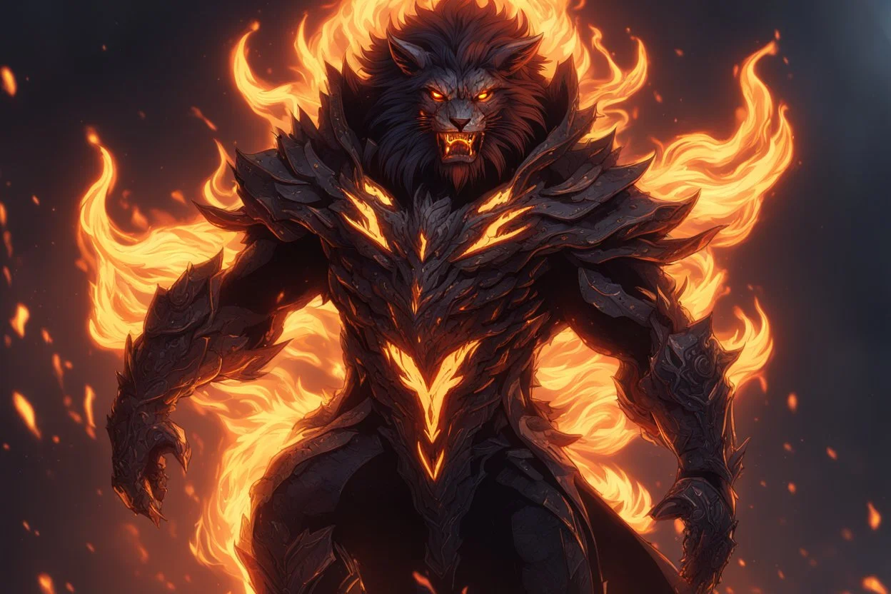 grendel in 8k solo leveling shadow artstyle, lion them, neon effect, full body, fire impact, apocalypse, intricate details, highly detailed, high details, detailed portrait, masterpiece,ultra detailed, ultra quality