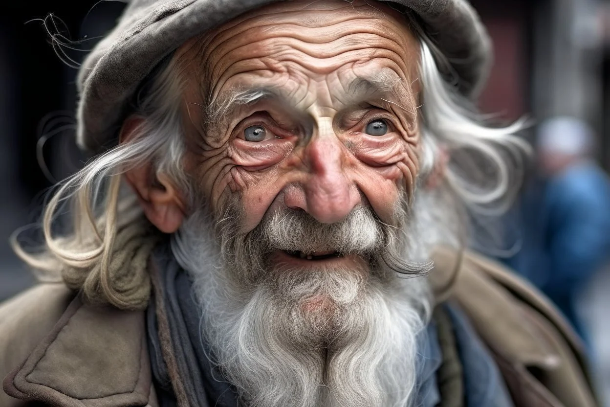 Old homeless man mewing