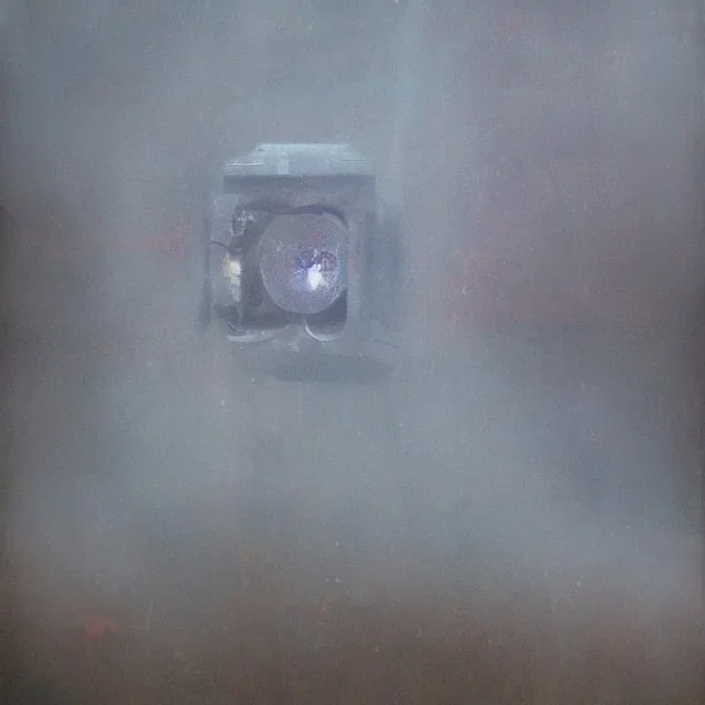 photographic camera in abstract style. fog and smoke in atmosphere. bokeh, lens flare. Dark mood. Dripping paint. oil on canvas, high detailed. beksinski