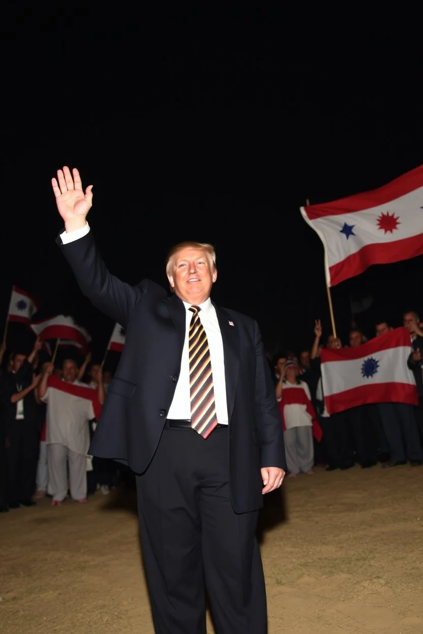 trump standing in gaza making peace in the style of basqiat