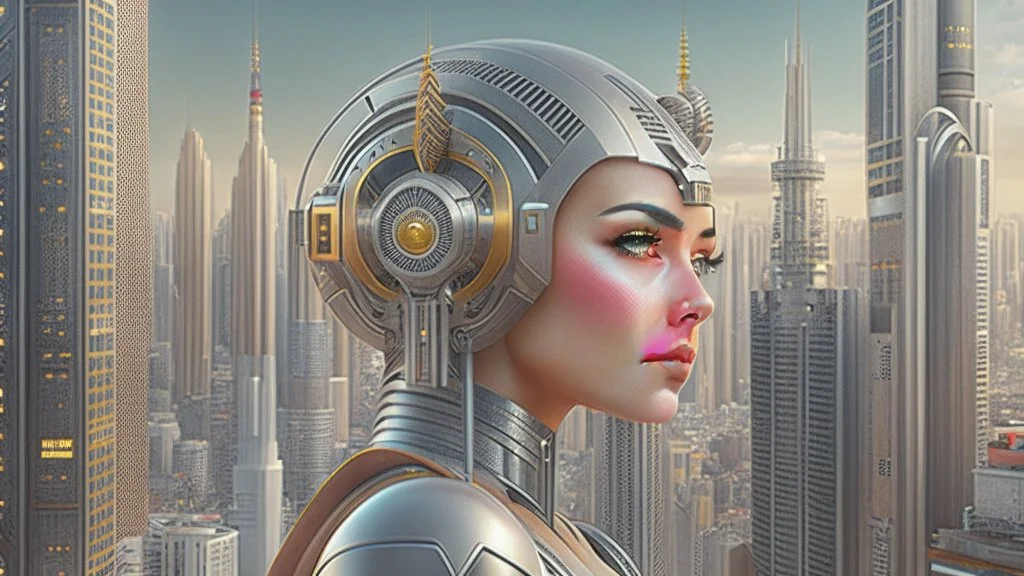 Metropolis like female android with open circuit