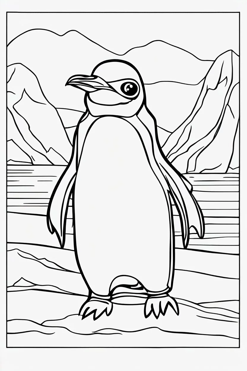 coloring page for kids, PENGUIN, thick outline, low details, no shading, no color