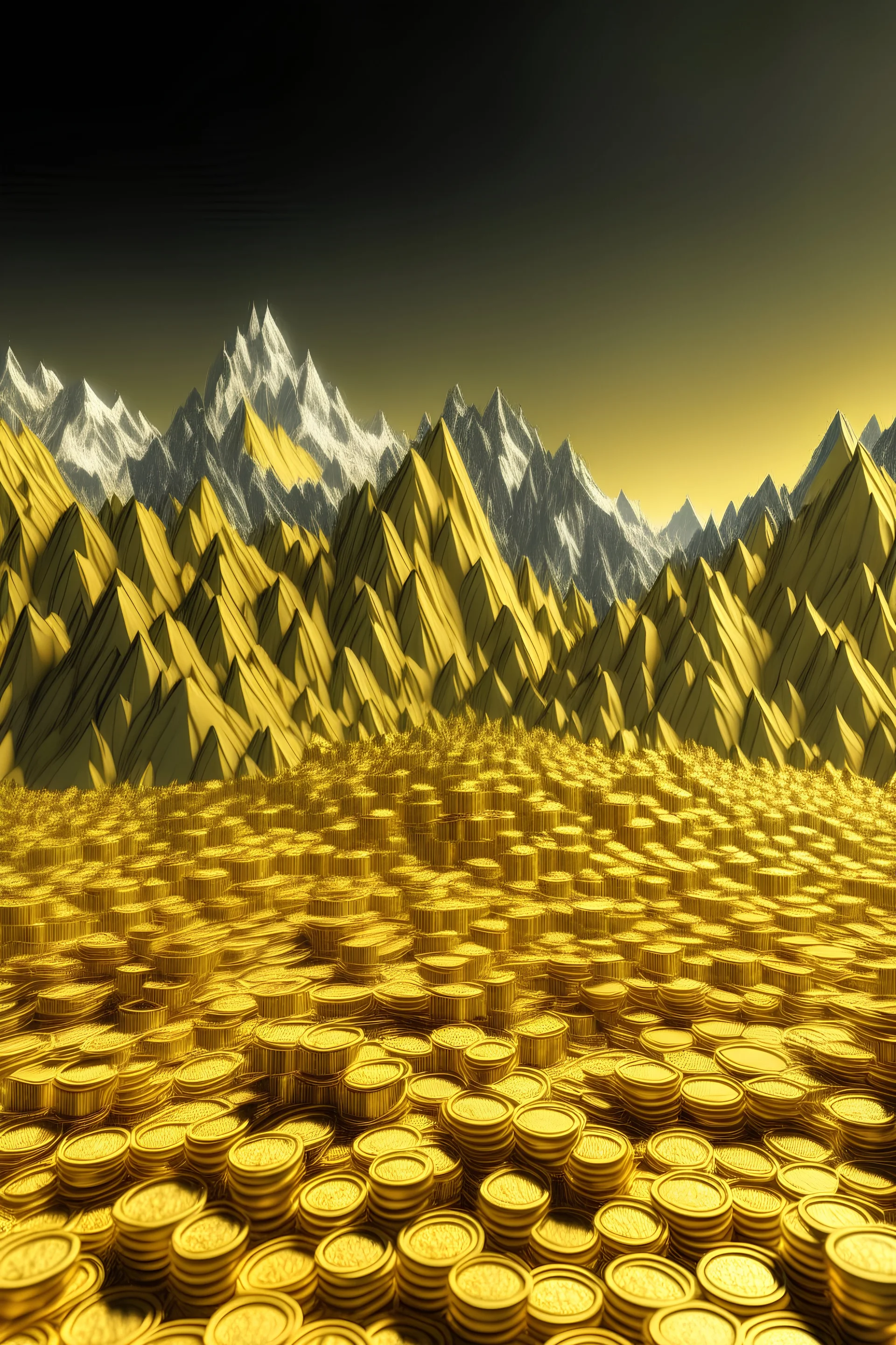 haz un fondo de un grafico de trading con montañas de dinero en el medio de la foto, el dinero que sea dorado, que se vea el dinero, con montañas de dolares doradas en el medio de la foto