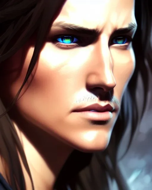 "matt mercer, beautiful eyes, full-scale head and shoulders portrait, 8k resolution concept art portrait by Greg Rutkowski, Artgerm, WLOP, Alphonse Mucha dynamic lighting hyperdetailed intricately detailed Splash art trending on Artstation triadic colors Unreal Engine 5 volumetric lighting Splash art fantasy