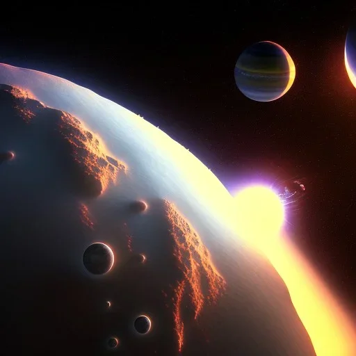  One planet surrounded by two moons, 3d render