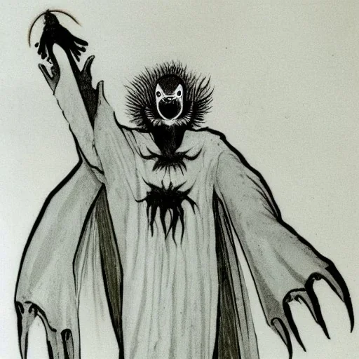 White bat monster with long limbs as Russian Orthodox nosferatu