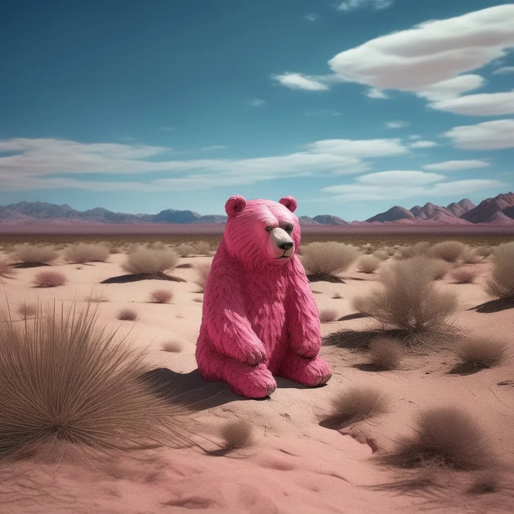 a pink bear in the desert