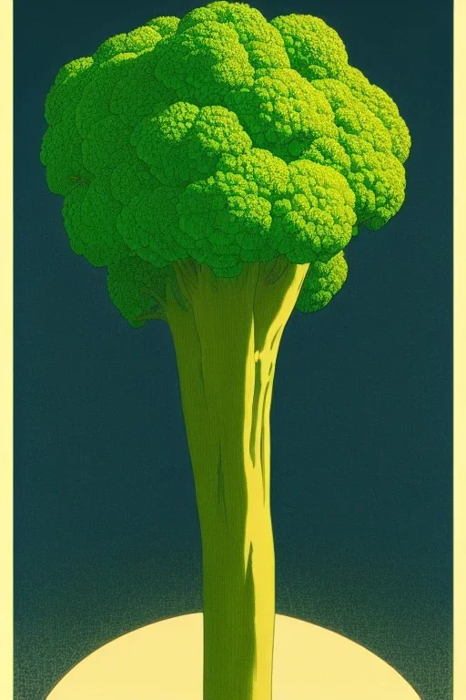 As three color image of a broccoli insect hybrid , by kawase hasui, moebius and edward hopper,gustave dore, colorful flat surreal design, hd, 8 k, artstation