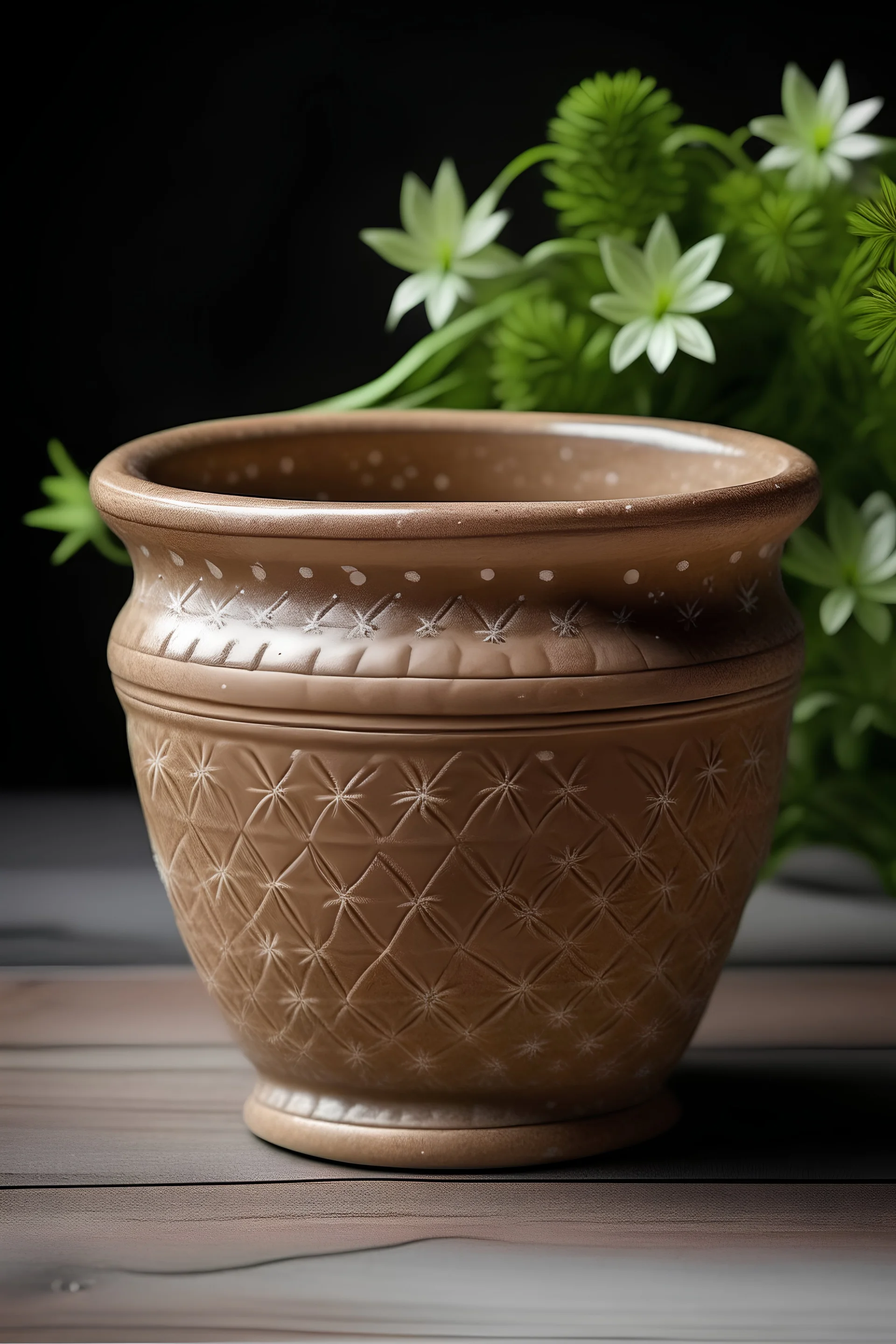textured flower pot with stars