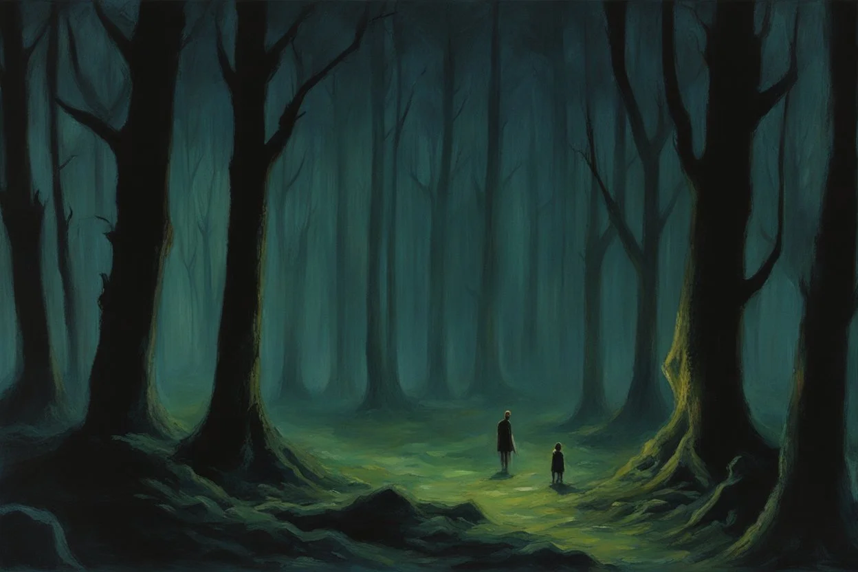 night, forest, cliff, 2000's gothic horror movies influence, friedrich eckenfelder and jenny montigny impressionism paintings