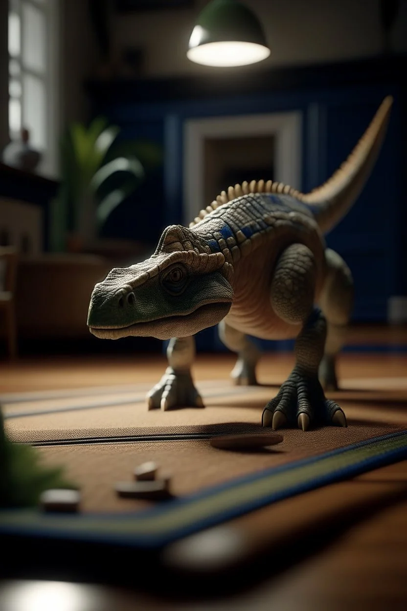 me using a hipposaur dino on a doormat,shot on Hasselblad h6d-400c, zeiss prime lens, bokeh like f/0.8, tilt-shift lens 8k, high detail, smooth render, down-light, unreal engine, prize winning