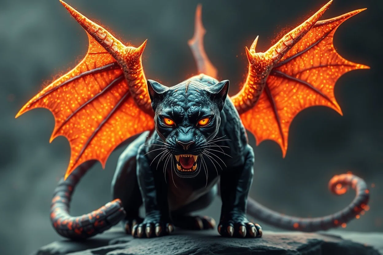 A panther with shimmering dragon scary ,cool wings