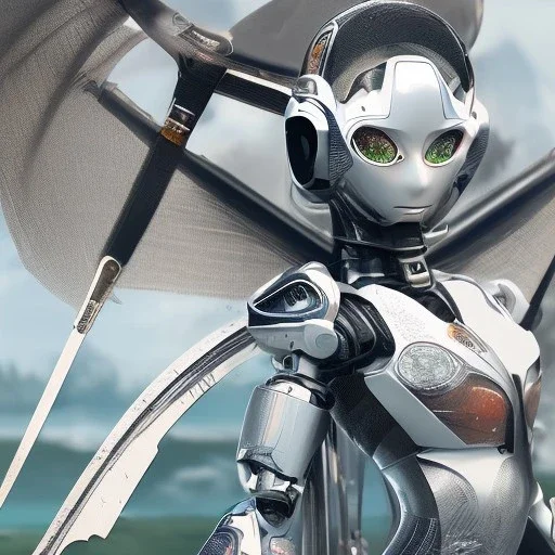 beautiful smooth realistic Japanese robogirl robot body, run, cat aye, extremely sharp detail, finely tuned detail, ultra high definition, 8 k, unreal engine 5, ultra sharp focus, accurate sword wings