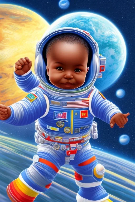 african baby in space, high detail