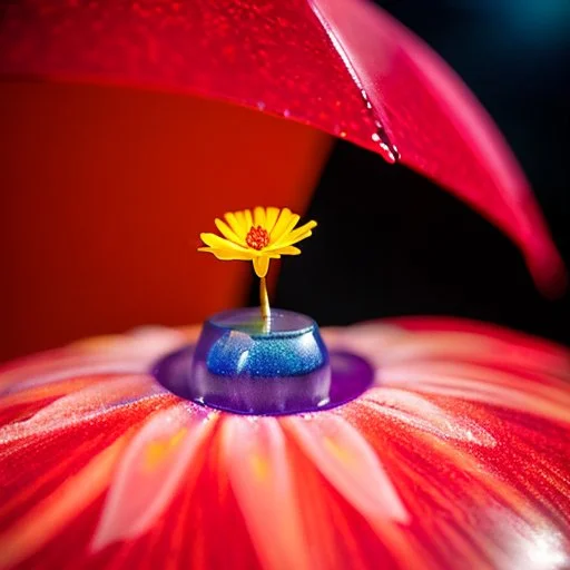 Surreal Waiizii Flower inside a glass sculpture under an unbrella, Art by Joshy Sly,