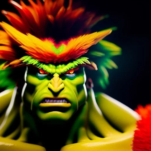 Ultra detailed fullbody Portrait in oil on canvas of Street Fighter- Blanka,extremely detailed digital painting,ultrarealistic skin,intense stare, extremely detailed face, crystal clear eyes, mystical colors ,perfectly centered image, perfect composition, rim light, beautiful lighting,masterpiece ,8k, stunning scene, raytracing, anatomically correct, in the style of Simon Bisley and Ohrai Noriyoshi and robert e howard and Steve Jung and frank frazetta.