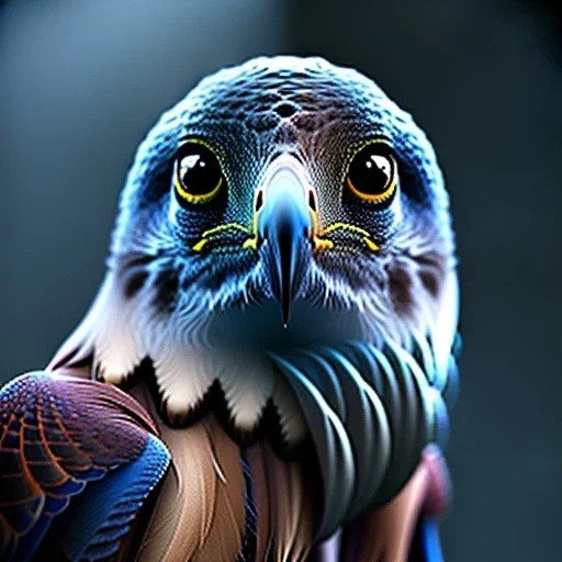 portrait of a bird of prey, feathers, extremely sharp detail, finely tuned detail, ultra high definition, 8 k, unreal engine 5, ultra sharp focus, winter landscape, trees