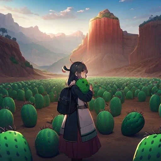 anime real life like cactus in the desert in arizona, grand canyon,anime, hands wrapped around cactus