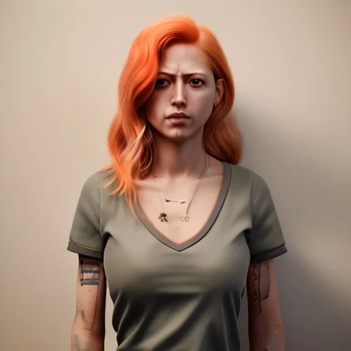 female prisoner, hyper realistic, orange jumpsuit, blonde hair