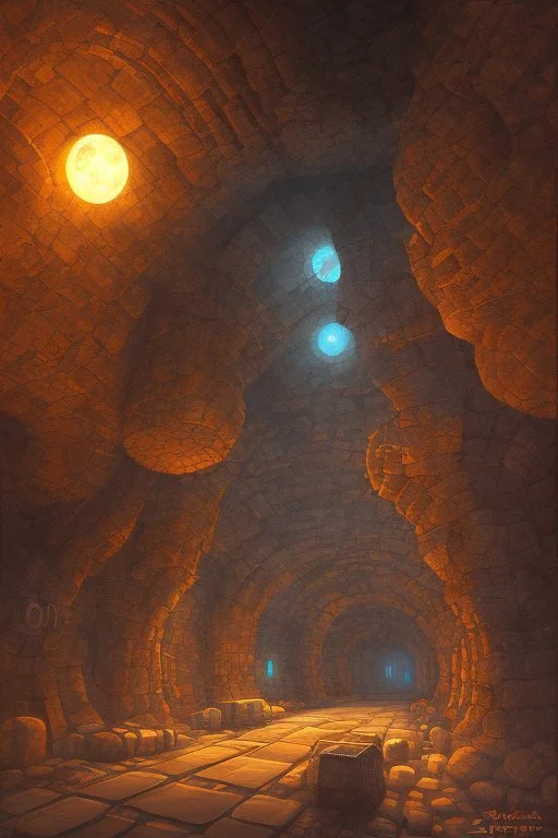 abstract, Moon in a dwarven mine underground, dungeon