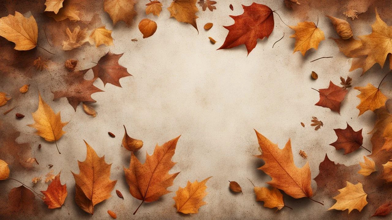 Hyper Realistic Dry Autumn Leaves blowing on a vintage rustic background