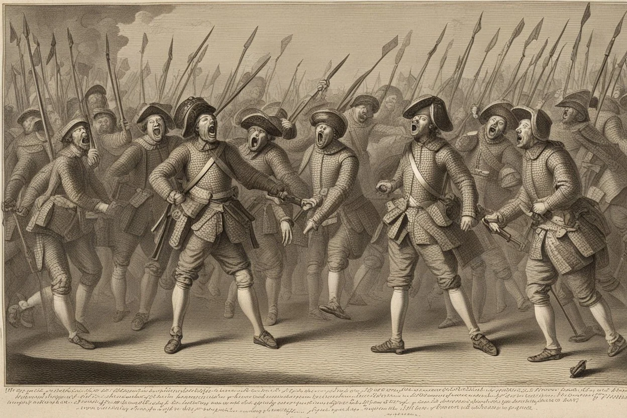 soldats anglais qui crient année 1669