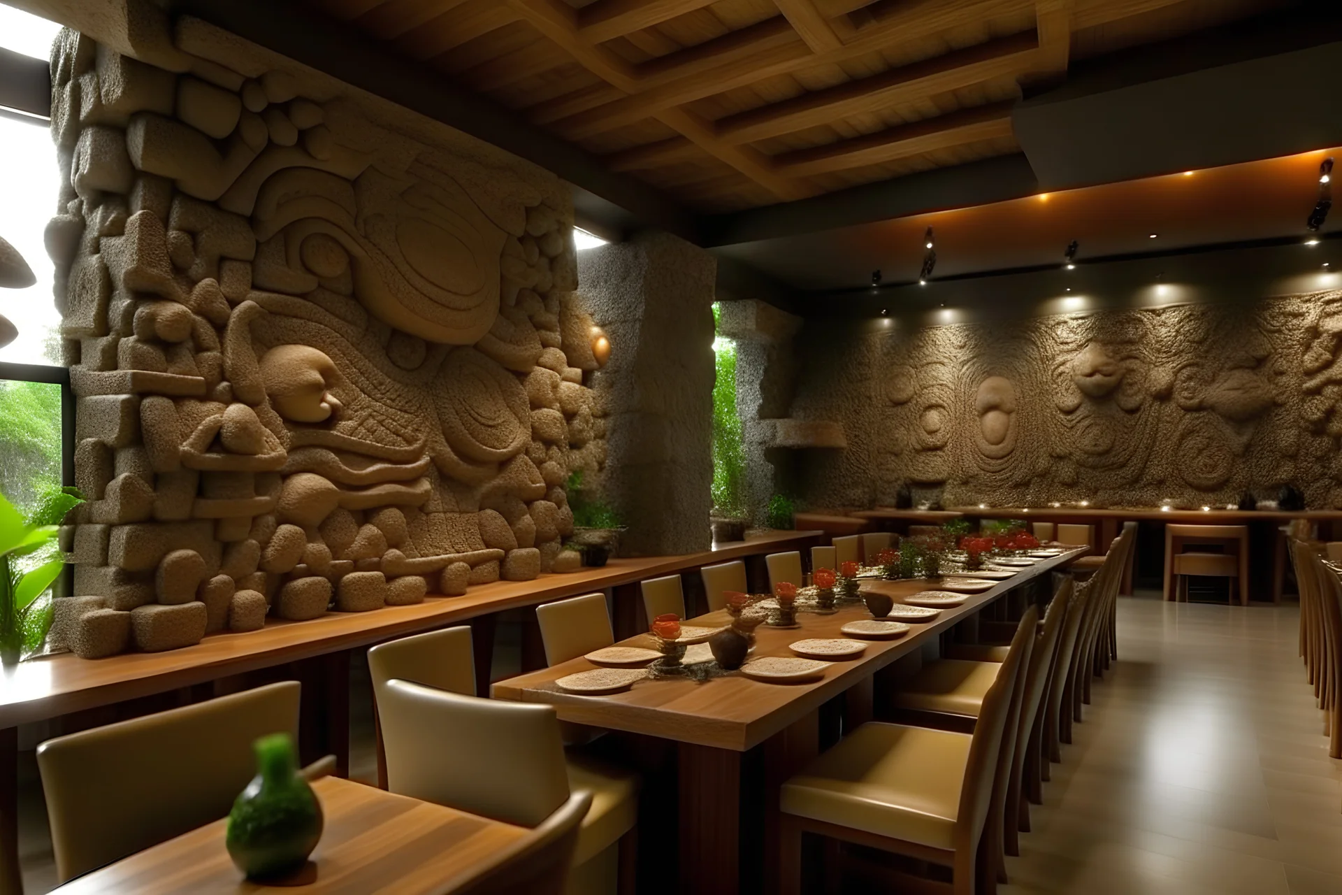 restaurante amplio inspirado en la cultura olmeca