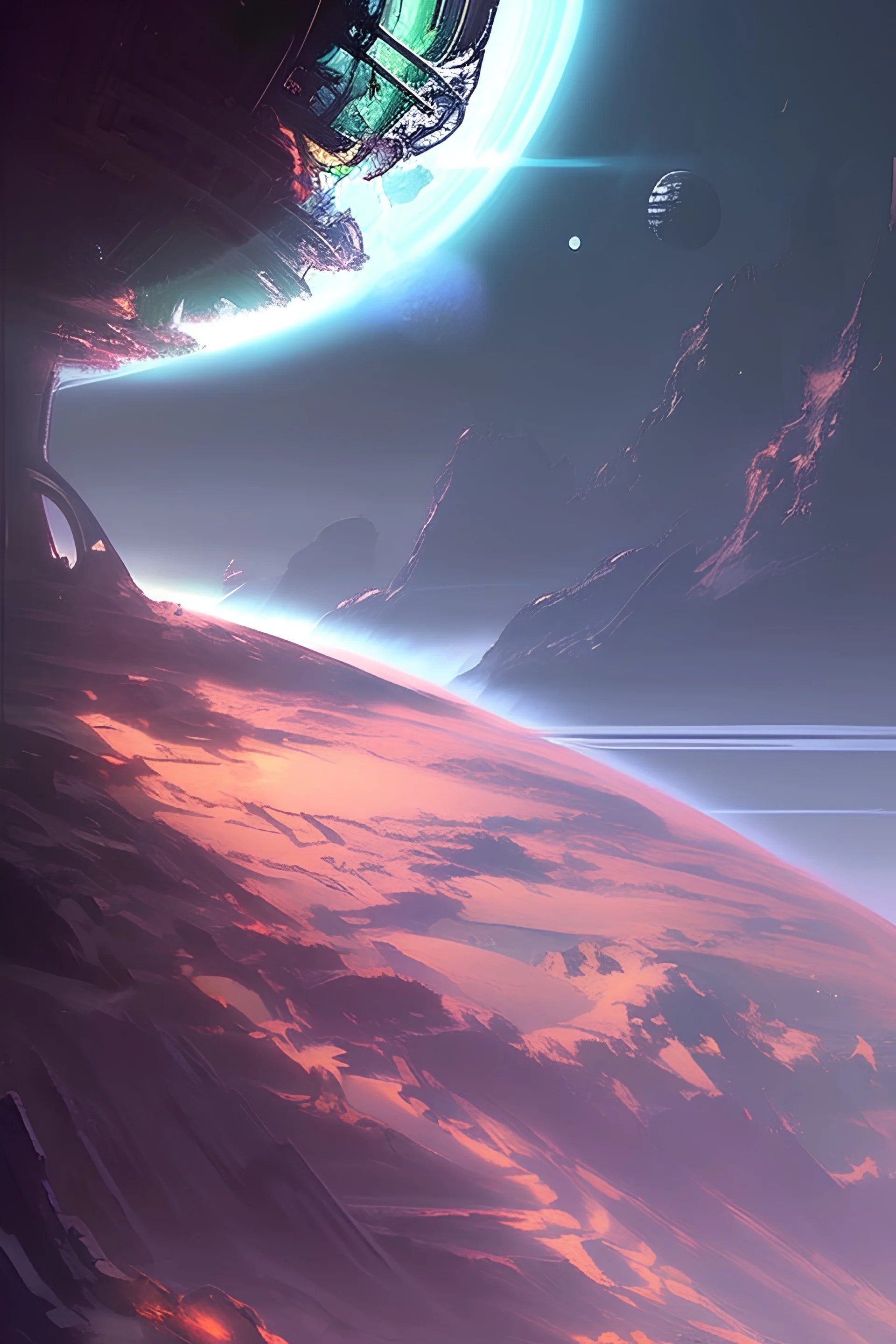 A view from the surface of an artificial planet overlooking a star in a dyson sphere, universe that has been entirely colonized by humanity, sprawling artificial complexes, everything artificial, sci-fi, concept art, retrofuturism, pylons connecting planets, rings