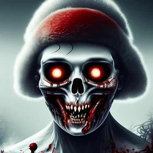 Dark, horror, blood, guts, detail, Santa, zombie, close up head