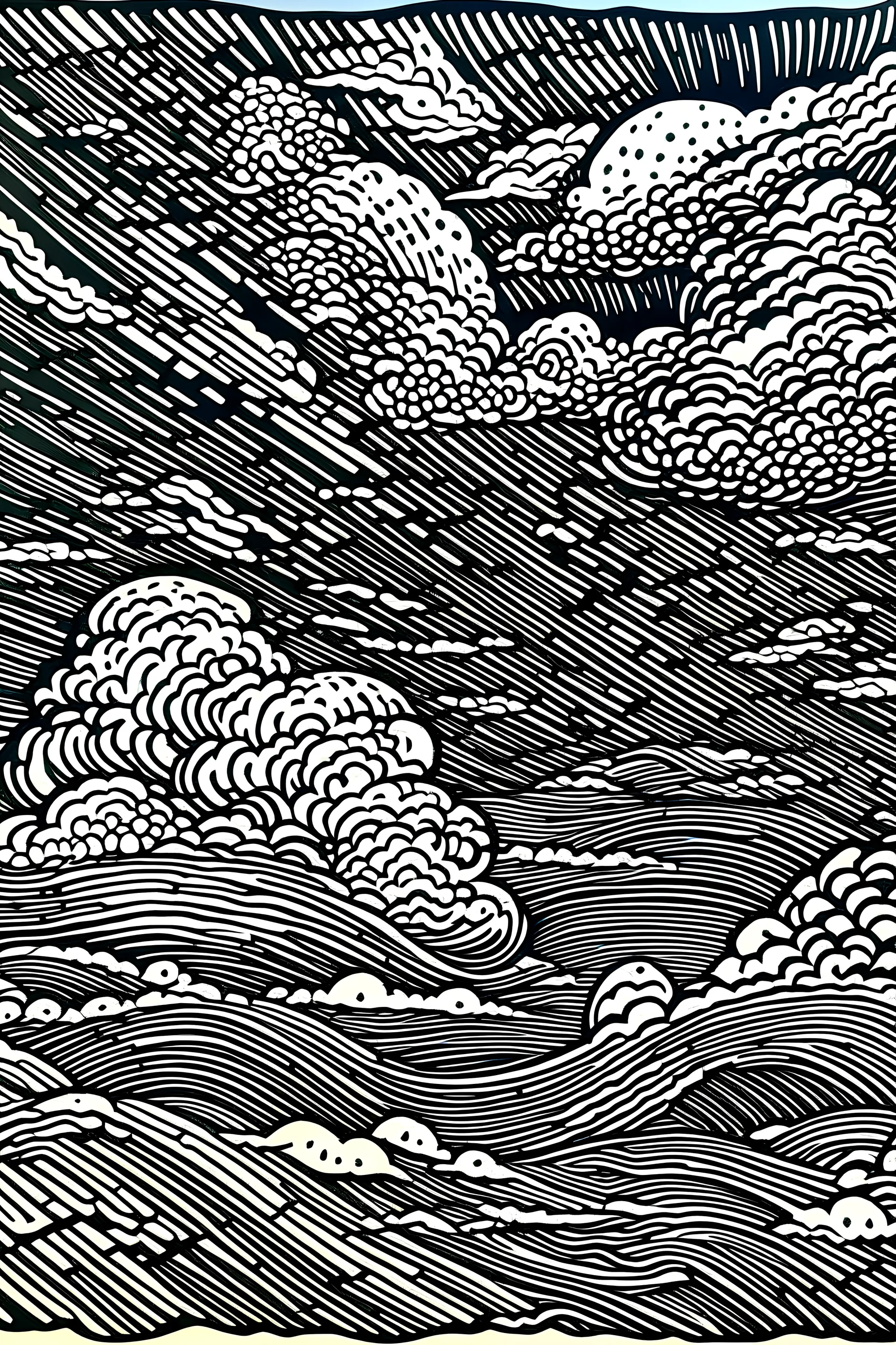 Linocut storm clouds