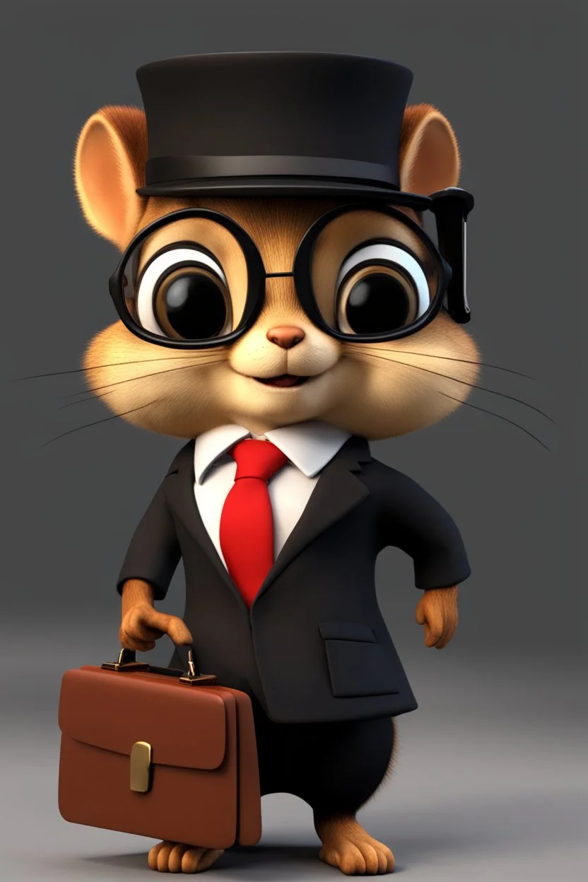 3d animated chipmunk, she is a lawyer and professionally dressed