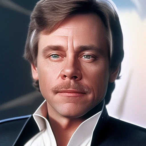 extremely detailed 8k hyperspace wallpaper,complete and photo realistic detailed head to waist stunning photo realistic portrait of mark hamill as luke skywalker in star wars with short lenght, Symmetrical, soft, fine, warm, photo realistic hair, blue eyes, professional majestic photo realistic painting by Ed Blinkey, Atey Ghailan, by Jeremy Mann, Greg Manchess, Antonio Moro, trending on ArtStation, Intricate, High Detail, Sharp focus, dramatic, by greg rutkowski,harsh and rough face,