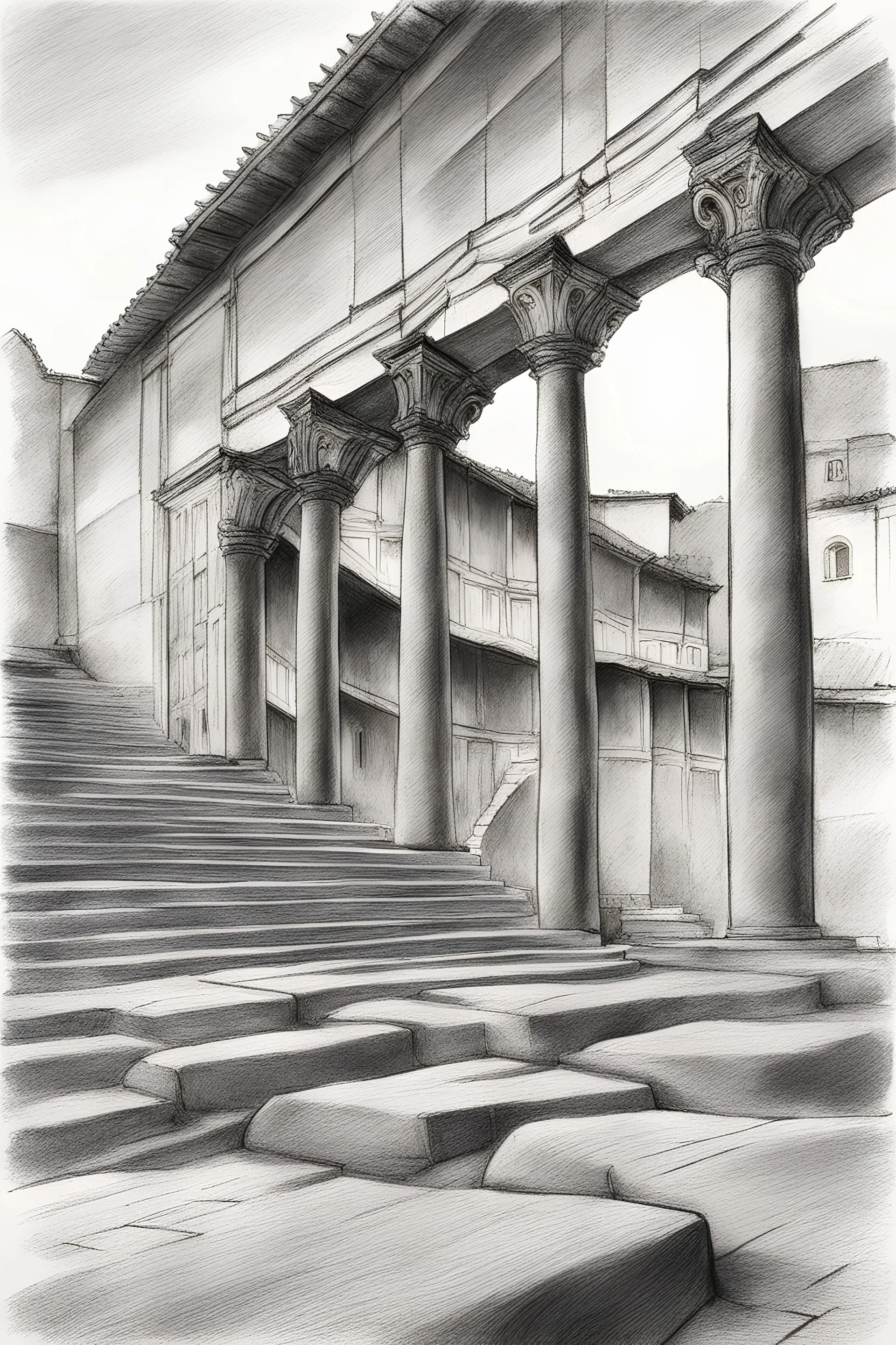 A charcoal drawing of Plovdiv ancient theater