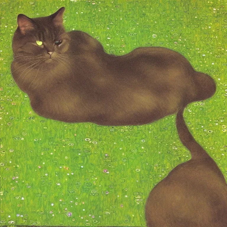 a cat dreaming of duckweed as klimt painting