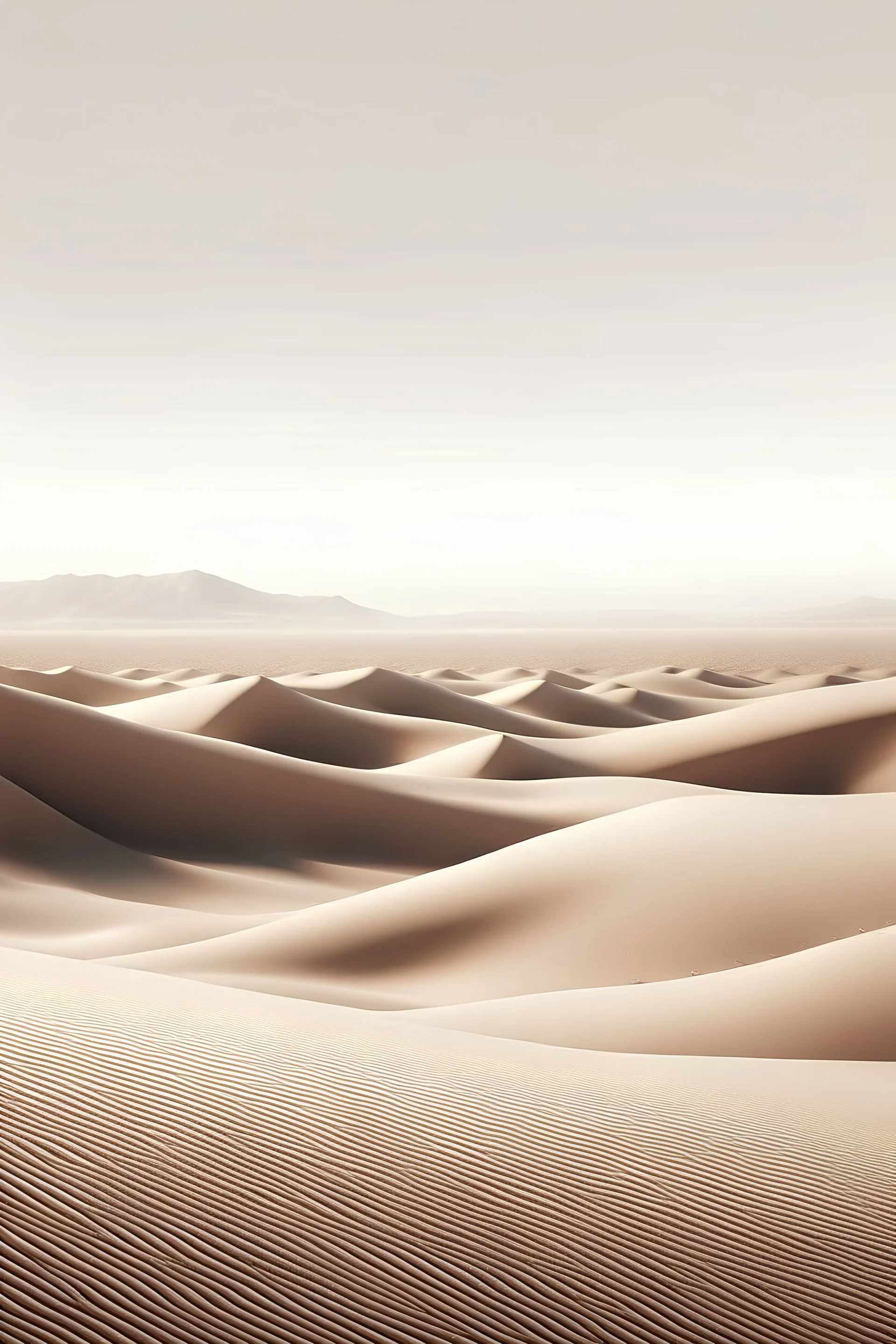 "Generate an image with a muted color palette of brown and beige, featuring a peaceful desert landscape with rolling sand dunes. This image should evoke a sense of tranquility and reflect the natural beauty of a travel destination."